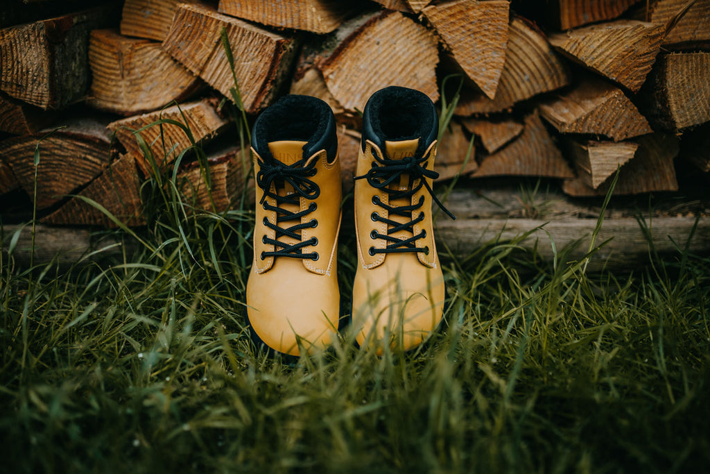 winter barefoot boots Shuma Winter mustard nubuck