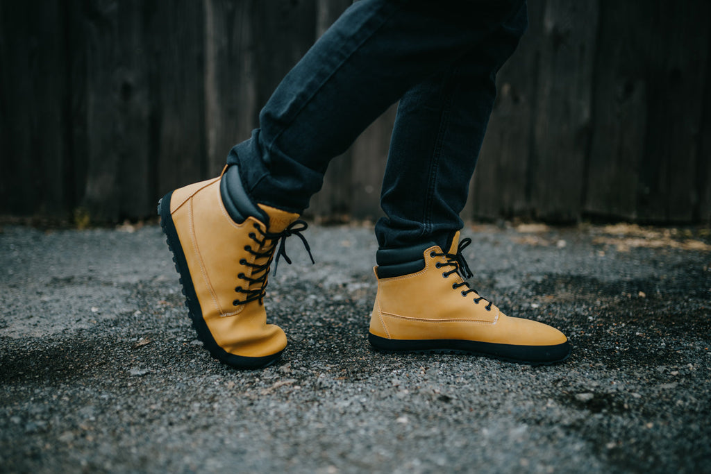 winter barefoot boots Shuma Winter mustard nubuck