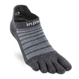 Slate gray lightweight no-show toe socks with striped pattern and Injinji logo on cuff.