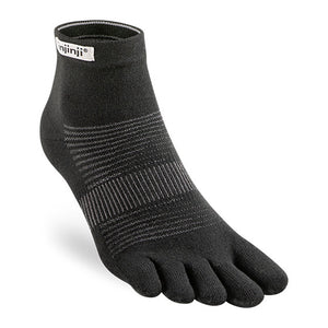 Black toe socks with ribbed arch support and ankle cuff, labeled Injinji at the top.