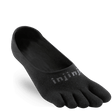 Black lightweight five-toe hidden sock with knit lettering on top.