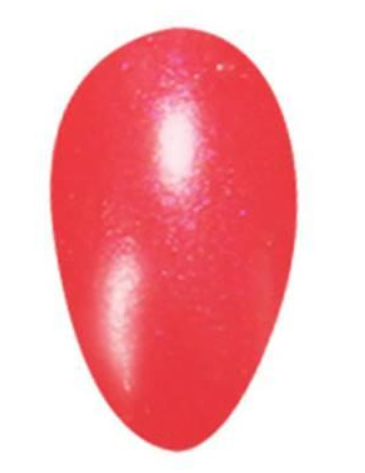 Bright coral nail polish with subtle shimmer and glossy finish.