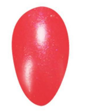 Bright coral nail polish with subtle shimmer and glossy finish.