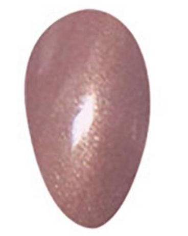 Shimmering dusty rose nail polish with subtle metallic sheen on almond-shaped nail.