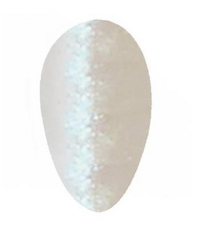 Milky white oval nail swatch with subtle iridescent shimmer and smooth glossy finish.