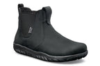 Black waterproof Chelsea boot with elastic side panels and textured rubber sole.