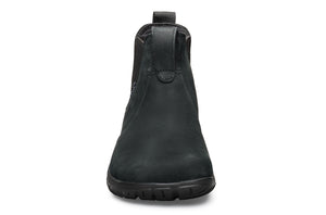 Black waterproof Chelsea boot with matte finish, elastic side panels, and textured rubber sole.