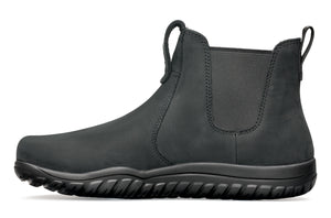 Black waterproof Chelsea boot with elastic side panels and rugged sole.