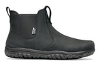 Black waterproof Chelsea boot with elastic side panels and textured rubber sole.
