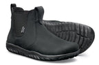 Black waterproof Chelsea boots with elastic side panels and textured rubber soles.