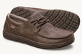 Brown leather casual lace-up shoes with low profile rubber soles and stitched detailing.