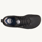 Black Lems Primal 3 sneaker with breathable mesh upper and lace-up design, top view.