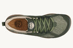 Green lace-up athletic shoe with textured knit upper and cushioned tan interior lining.
