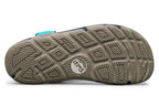Beige rubber sandal sole with detailed treads and Lems logo in the center.