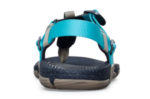 Teal and black casual sandal with adjustable straps and textured sole.