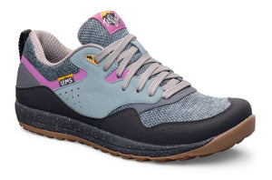 Lems Trail Blazer casual sneaker in thunder color with grey mesh upper, black suede accents, pink detailing, and gum sole.