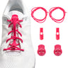 Hot pink Lock Laces no-tie shoelaces on white sneaker with locking clips and round lace ends.