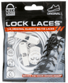 Black elastic no-tie Lock Laces with white locking mechanism in retail packaging.