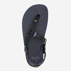 Black Luna Sandals Mono Winged Edition with minimalist strap and adjustable buckle on textured sole.
