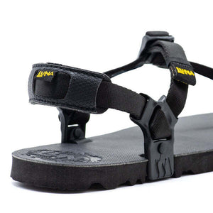 Black Luna Sandals Mono Winged Edition with adjustable Velcro straps and cushioned sole.