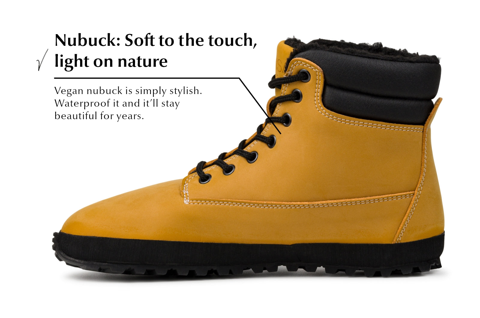 winter barefoot boots Shuma Winter mustard nubuck
