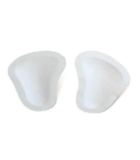 Pair of white soft foam metatarsal pads with contoured shape for foot support.