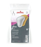 White and beige Pedag T-Form metatarsal pads in clear plastic packaging with size S label.