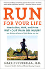 Book cover with silhouette of a runner at sunset, title Run For Your Life in bold orange text.