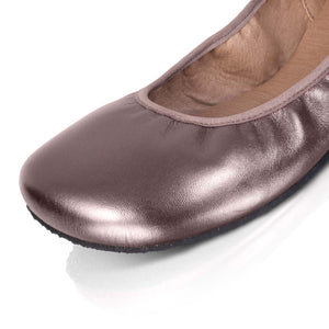 Bronze wide SHAPEN Tulip 3.0 Barefoot Ballerina shoe with smooth metallic finish and soft lining.