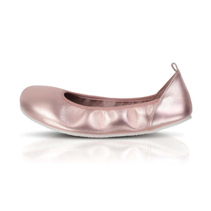 Rose gold wide ballerina flat with a smooth matte finish and rounded toe.