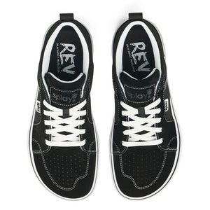 Black sneakers with white laces on a white background