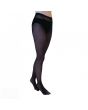 Black plain nylon toe tights with solid waistband, one size stretch fit.