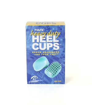Blue Tuli's heavy duty heel cups with textured support grid on one side in retail box.