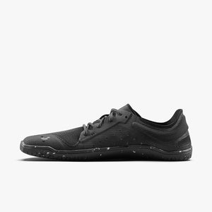 Men's Vivobarefoot Primus Lite 3.5 athletic shoe in black with subtle speckled sole and minimalist design.