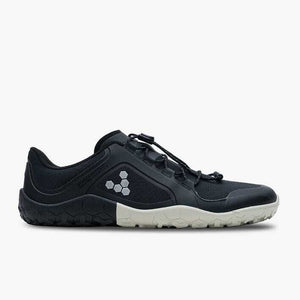 Men's black Vivobarefoot Primus Trail III All Weather FG sneaker with minimal design and white sole.