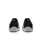 Pair of black and gray Vivobarefoot Primus Trail Knit FG shoes viewed from the back with textured sole and subtle logo.