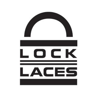 A black padlock graphic with the words 'LOCK LACES' integrated into the design, centered on a plain white background.