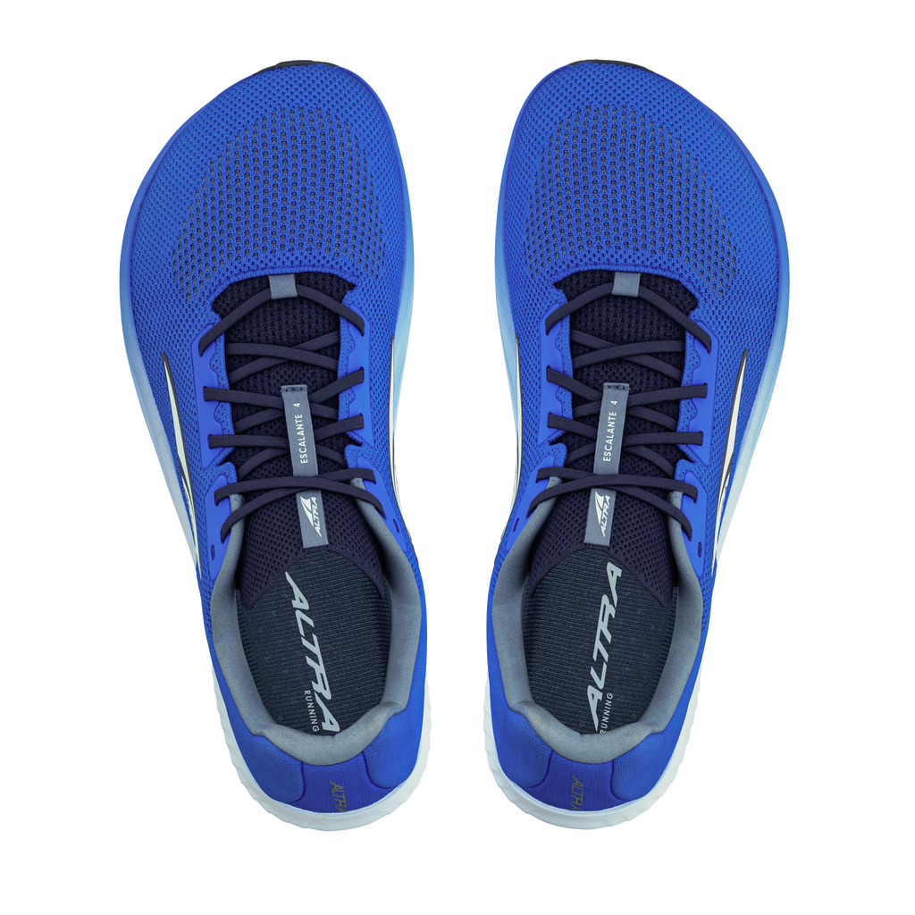 Blue gradient athletic running shoes with black laces and white Altra logo on tongue and side.