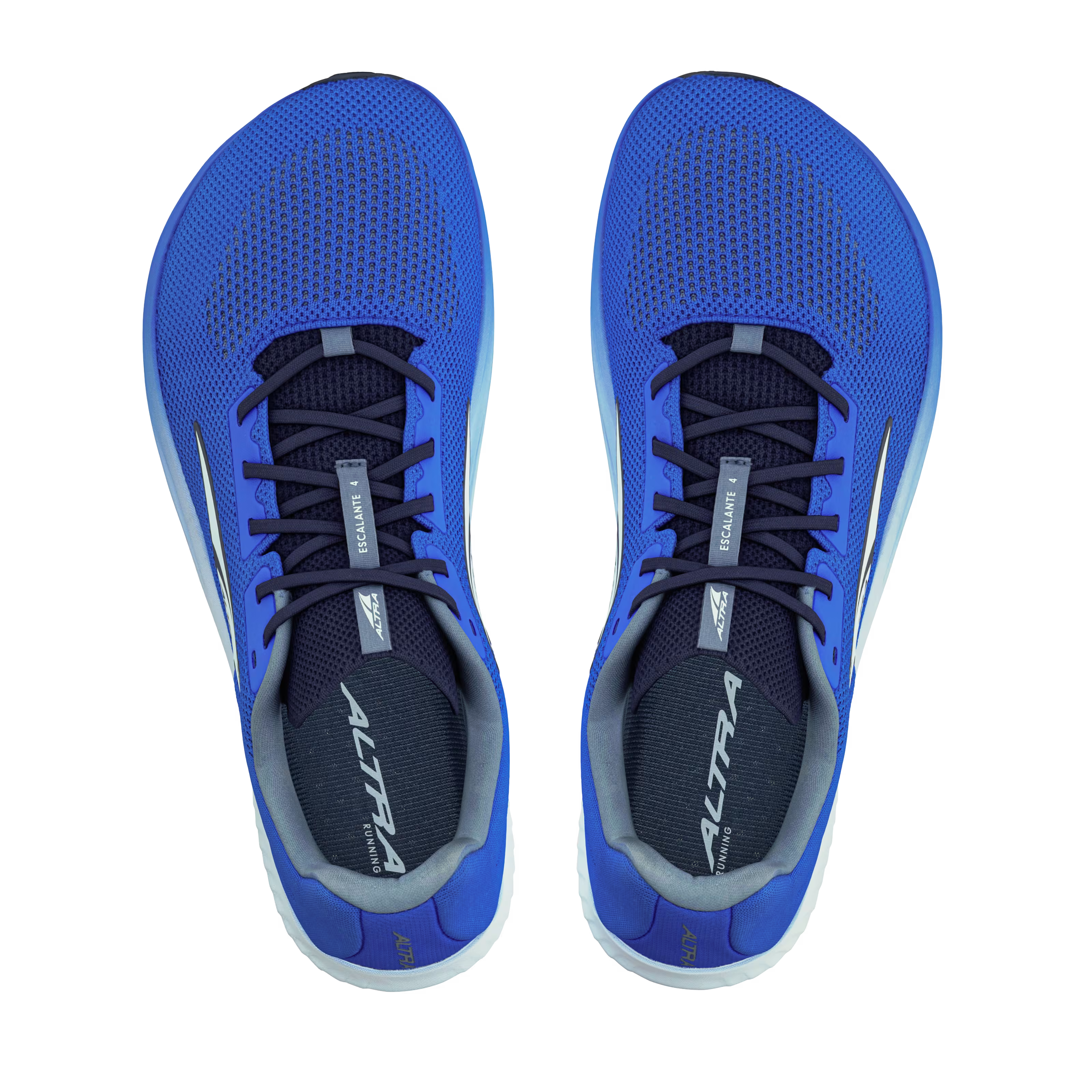 Blue gradient athletic running shoes with black laces and white Altra logo on tongue and side.