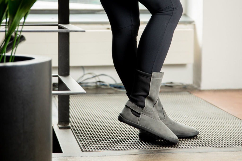 barefoot grey nubuck mid-calf boots