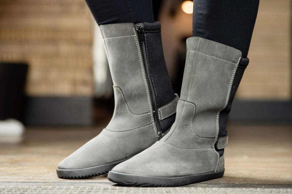 barefoot grey nubuck mid-calf boots