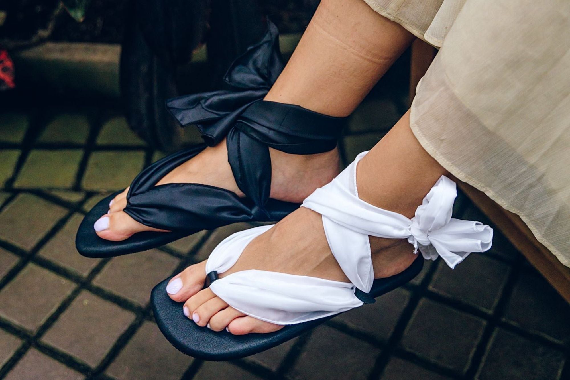 Barefoot Ribbon Ankle-Tie Sandals - black