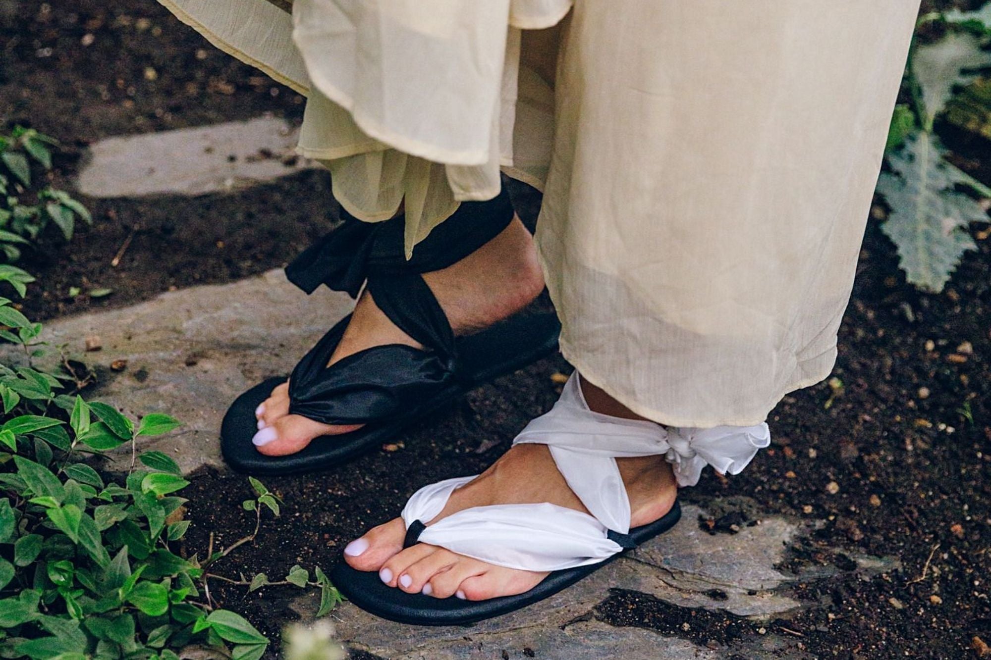 Barefoot Ribbon Ankle-Tie Sandals - black