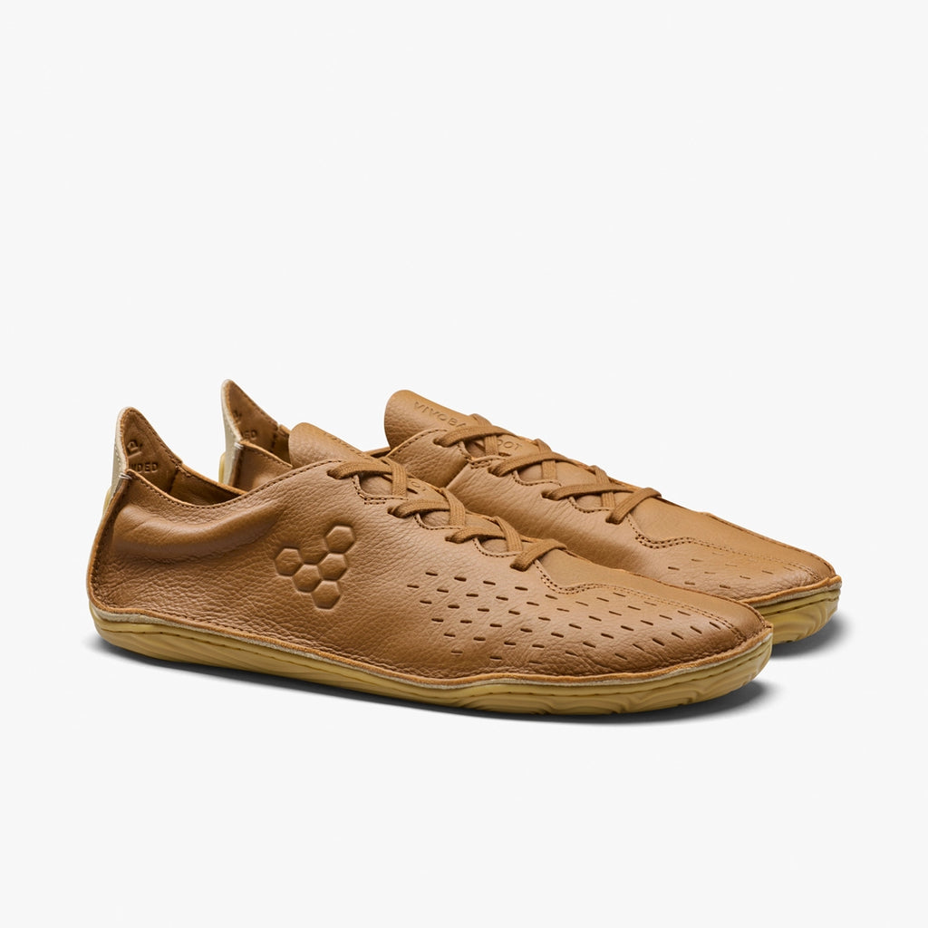 Pair of brown leather shoes on a white background