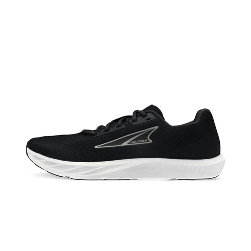Black Altra Escalante 4 running shoe with silver logo and white cushioned sole.
