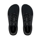 Black Altra Escalante 4 running shoes with textured knit upper and black laces, top view.