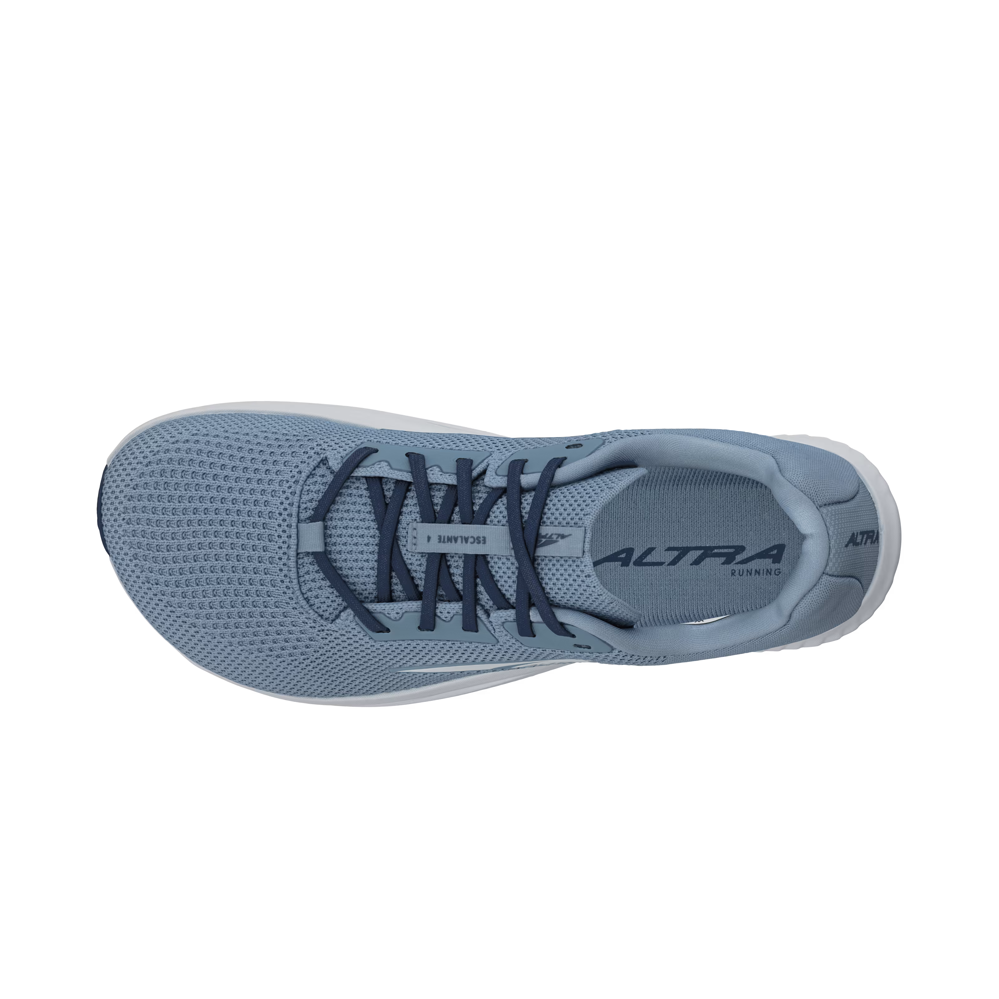 Dark blue breathable mesh running shoe with black laces and cushioned sole.