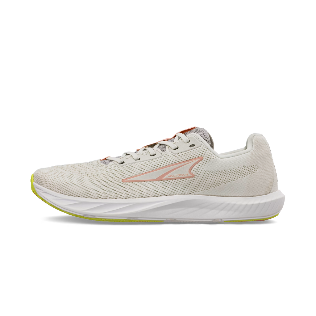 Light gray Altra Escalante 4 athletic shoe with white sole and subtle orange logo accents.