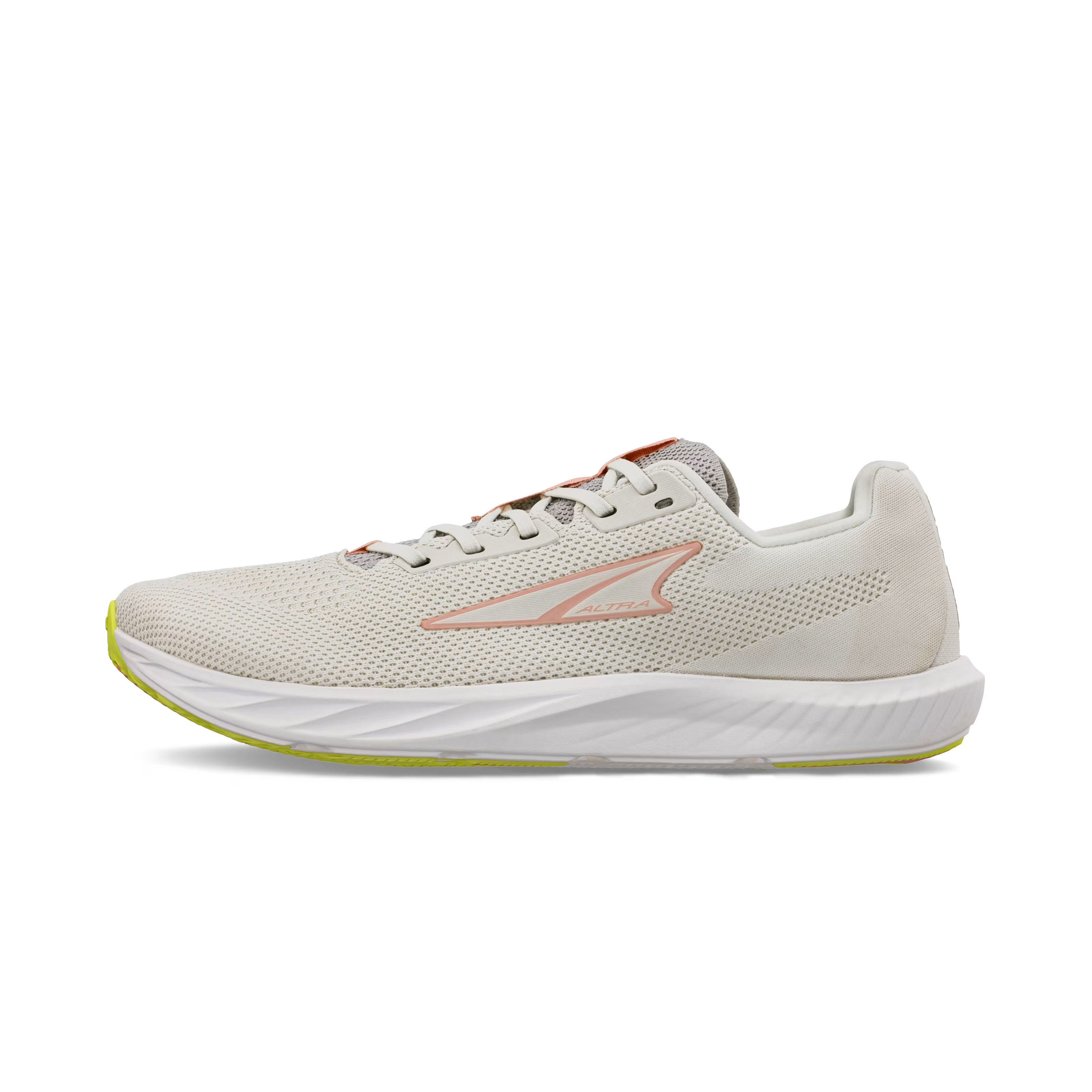 Light gray Altra Escalante 4 athletic shoe with white sole and subtle orange logo accents.