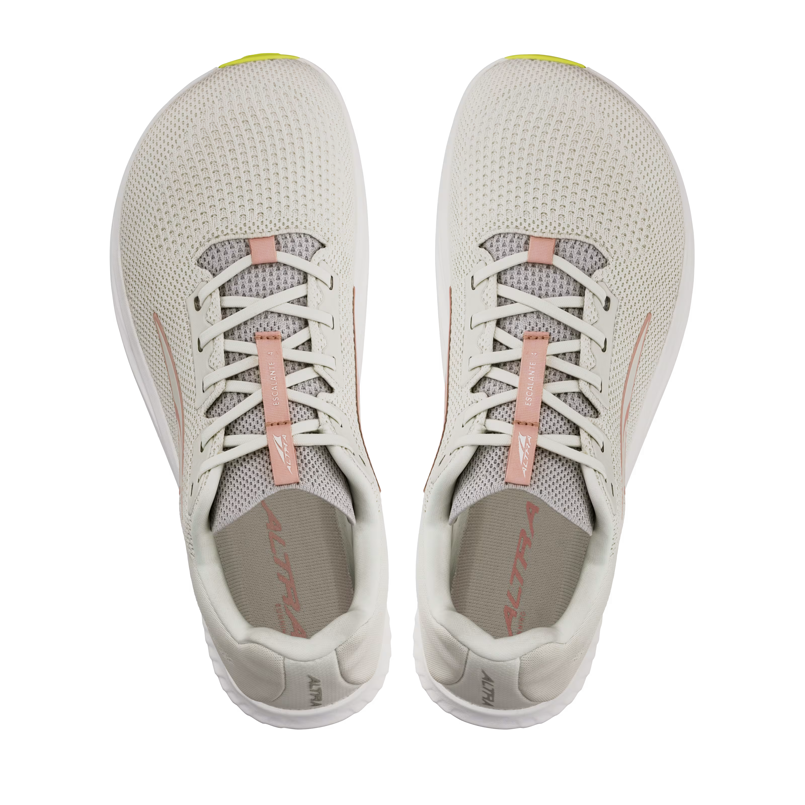 Light gray Altra Women's Escalante 4 running shoes with pink tongue tab and breathable mesh upper.